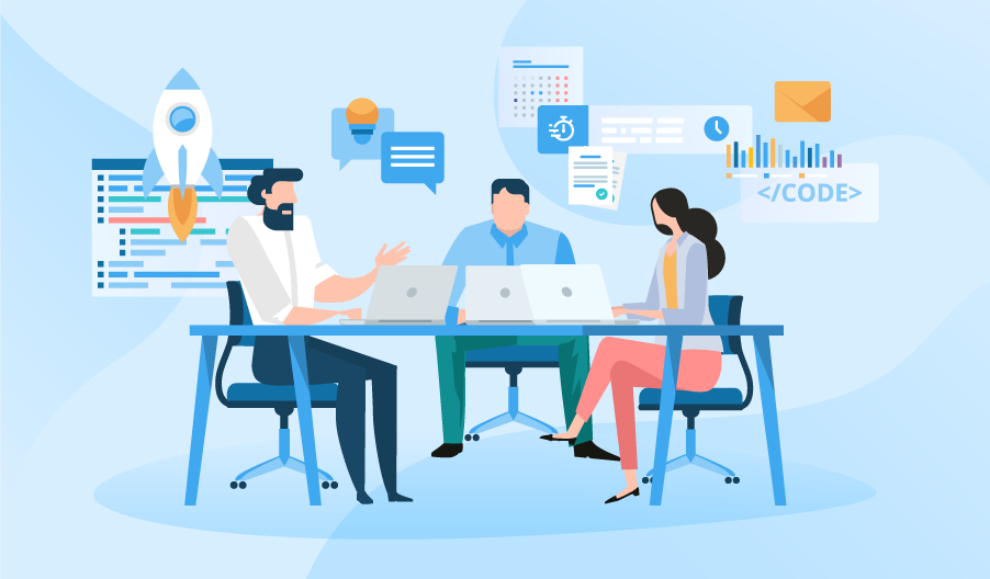 Software development team at work